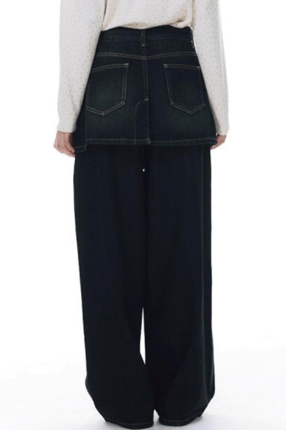 Fake Two-Piece Pleated Skirt Jeans