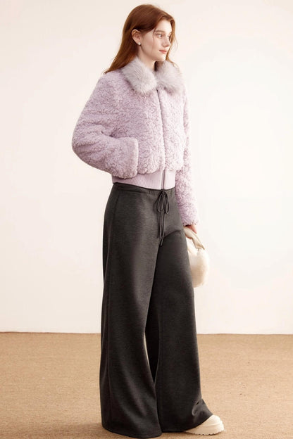 Purple Lamb Wool Fur Coat