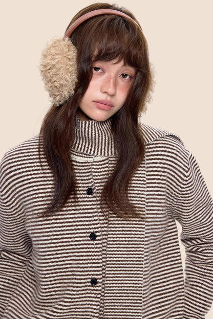 Lazy Striped Knit Cardigan Sweater