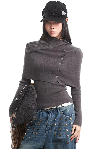 Gray Knitted Turtleneck Sweater