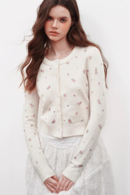 Floral Design Knitted Cardigan