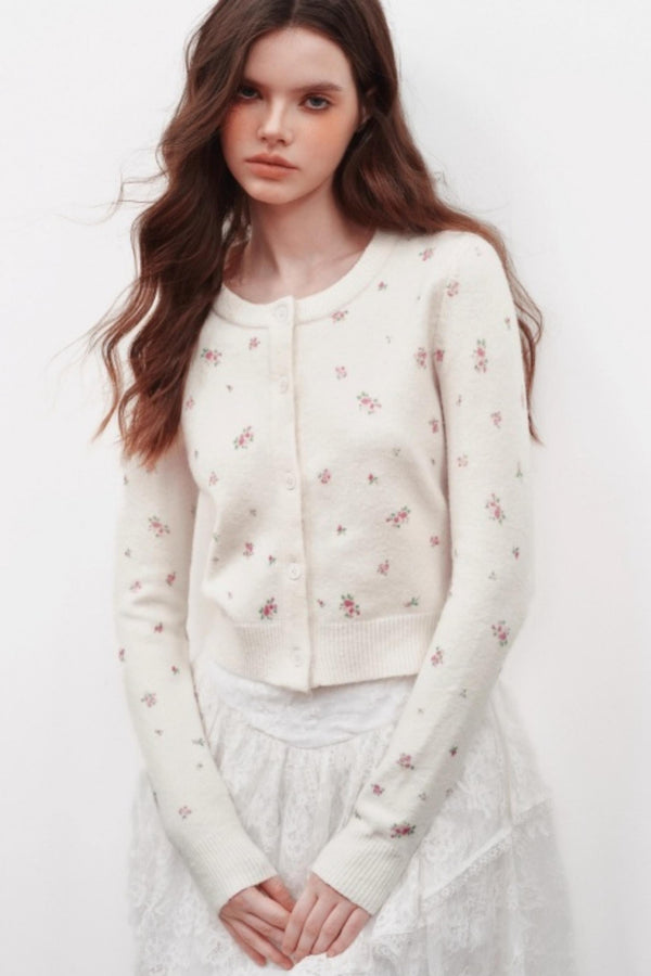 Floral Design Knitted Cardigan