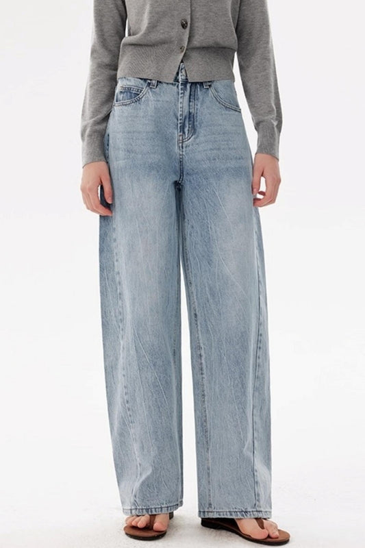 Washed Slimming Straight Leg Jeans