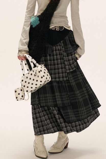Black Gray Layered Long Skirt