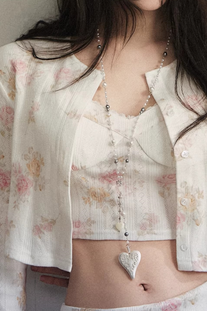 Retro Floral Knitted Cardigan Set-Up