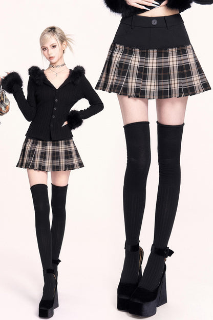 Plaid Patchwork Pleated Skirt