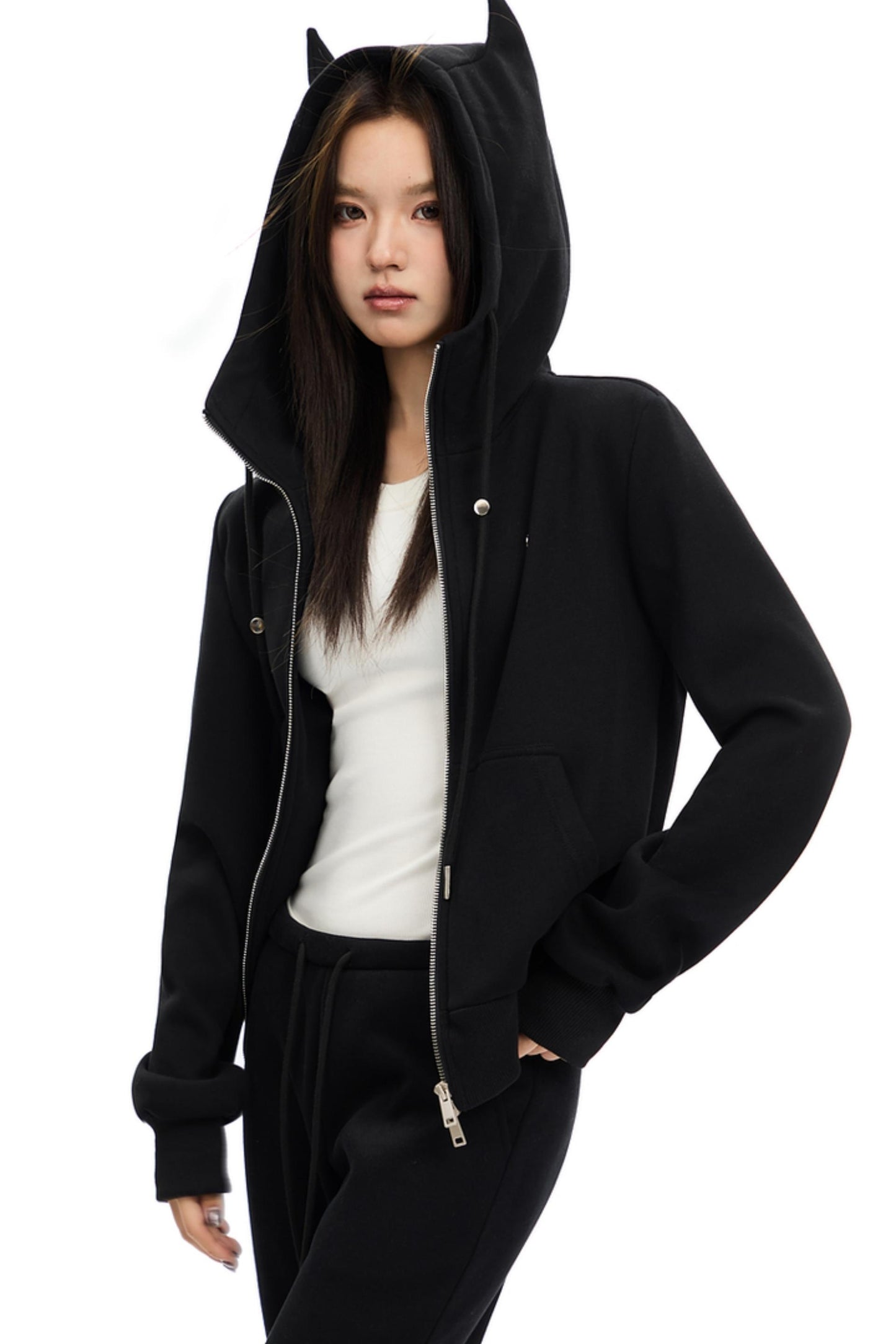 Double Zipper Short Hooded Jacket