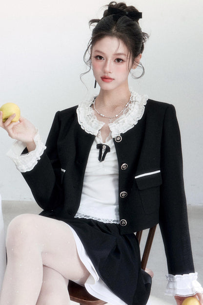 Ink-Colored Lace Jacket and Skirt Set-Up