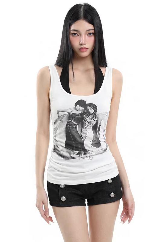 Weißes Neckholder-Unterhemd-Ensemble