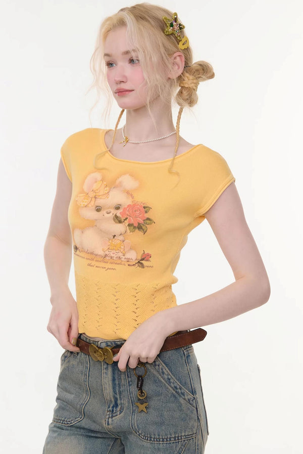 Sweet Rabbit Print T-Shirt