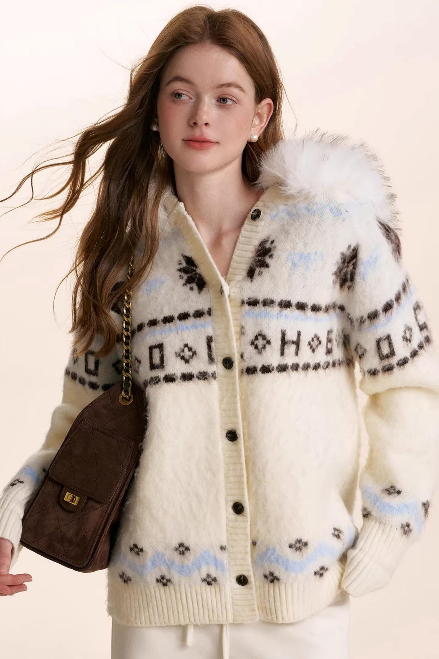 Fair Isle Wool Hooded Cardigan