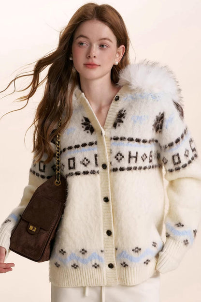 Fair Isle Wool Hooded Cardigan