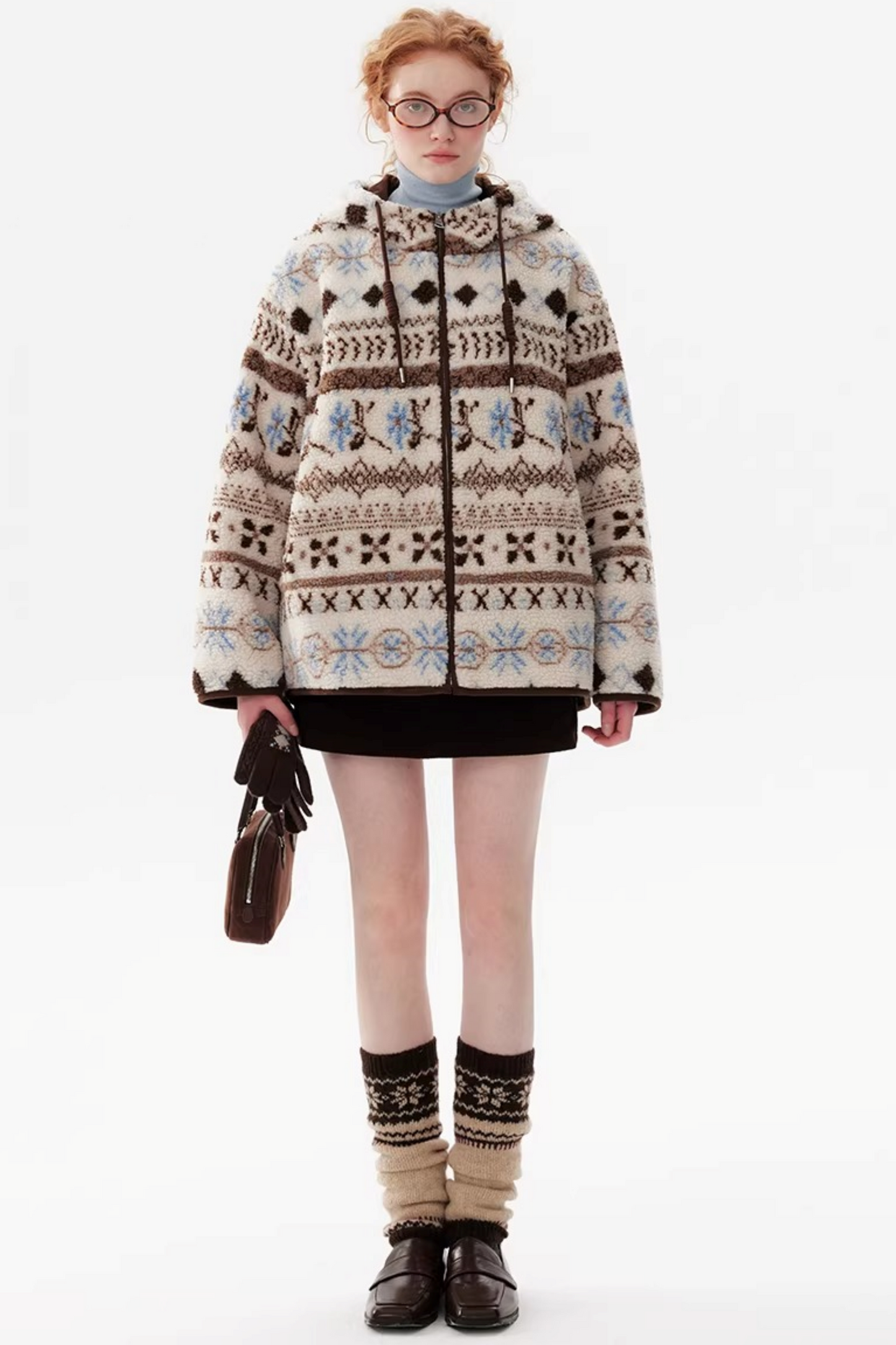 Scandinavian Snowflake Wool Hooded Coat