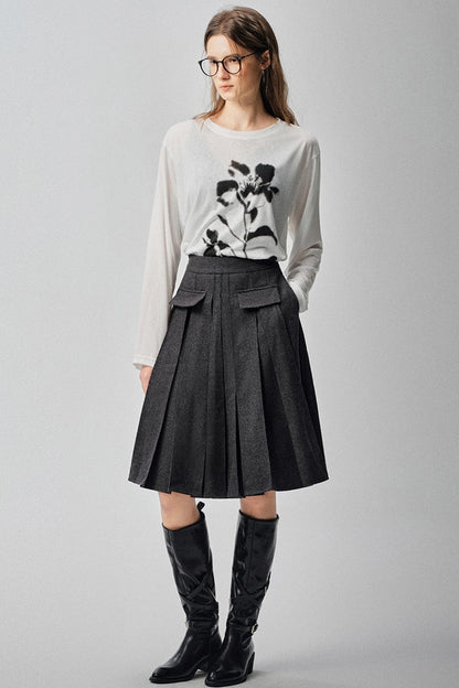 Mountains Valley Gray Wool A-line Skirt