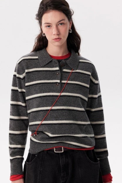 Fashionable Striped Wool Knitted Sweater
