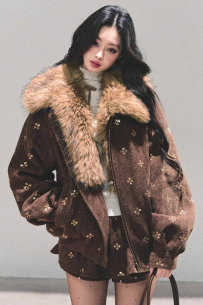 Maillard Wool Jacket With Skirt Set-Up