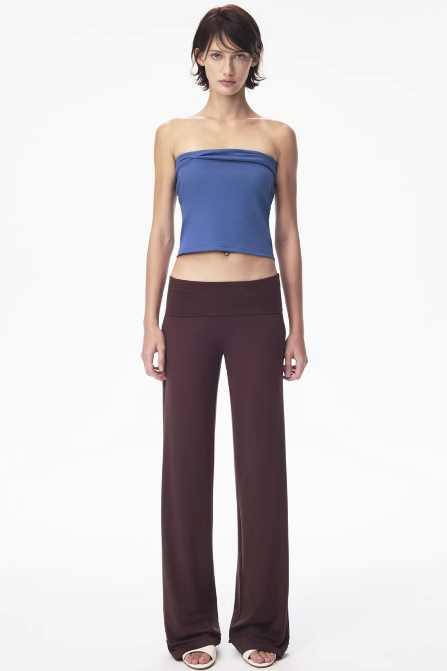 Brown Knit Slim-Fit Pants