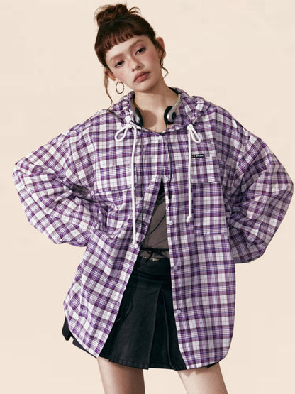 Purple Checkered Loose Coat