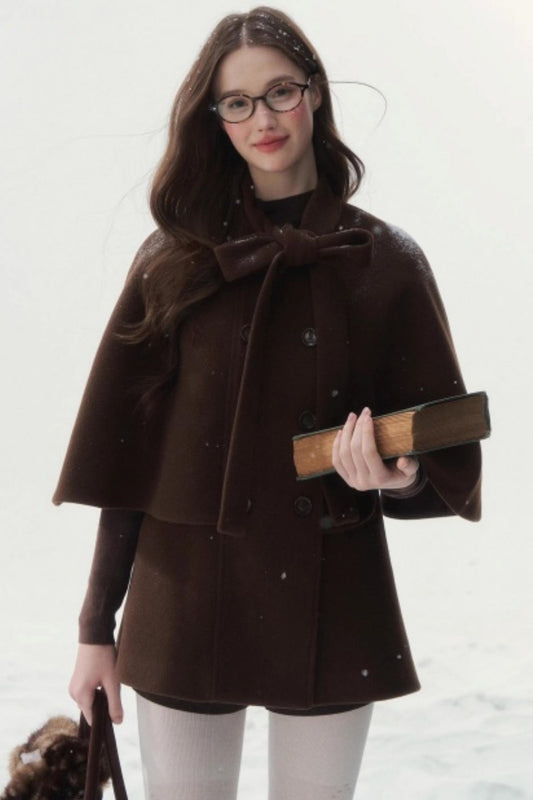 Cocoa Double-Breasted Cape Coat