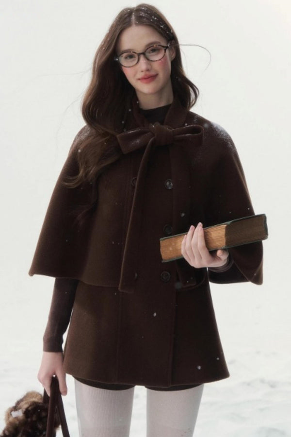 Cocoa Double-Breasted Cape Coat