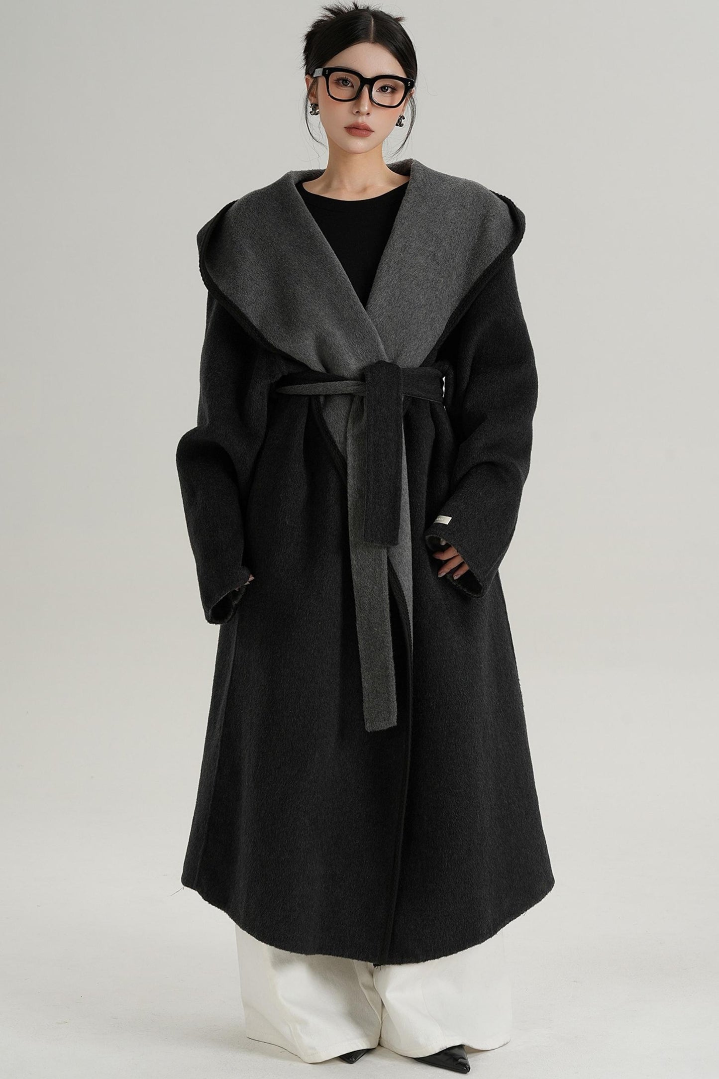 Temperament Hooded Wool Reversible Coat