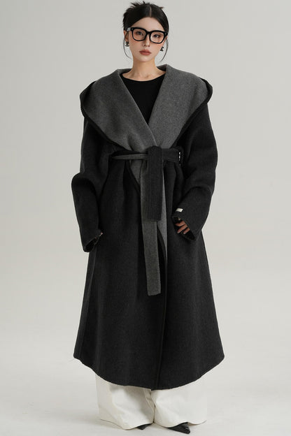 Temperament Hooded Wool Reversible Coat