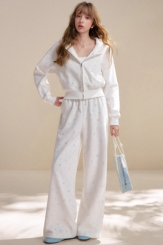 Rose Print Hooded Jacket Matching Set