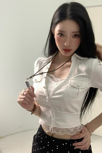 Daffodil V-Neck Waist-Cinching Shirt Set-Up