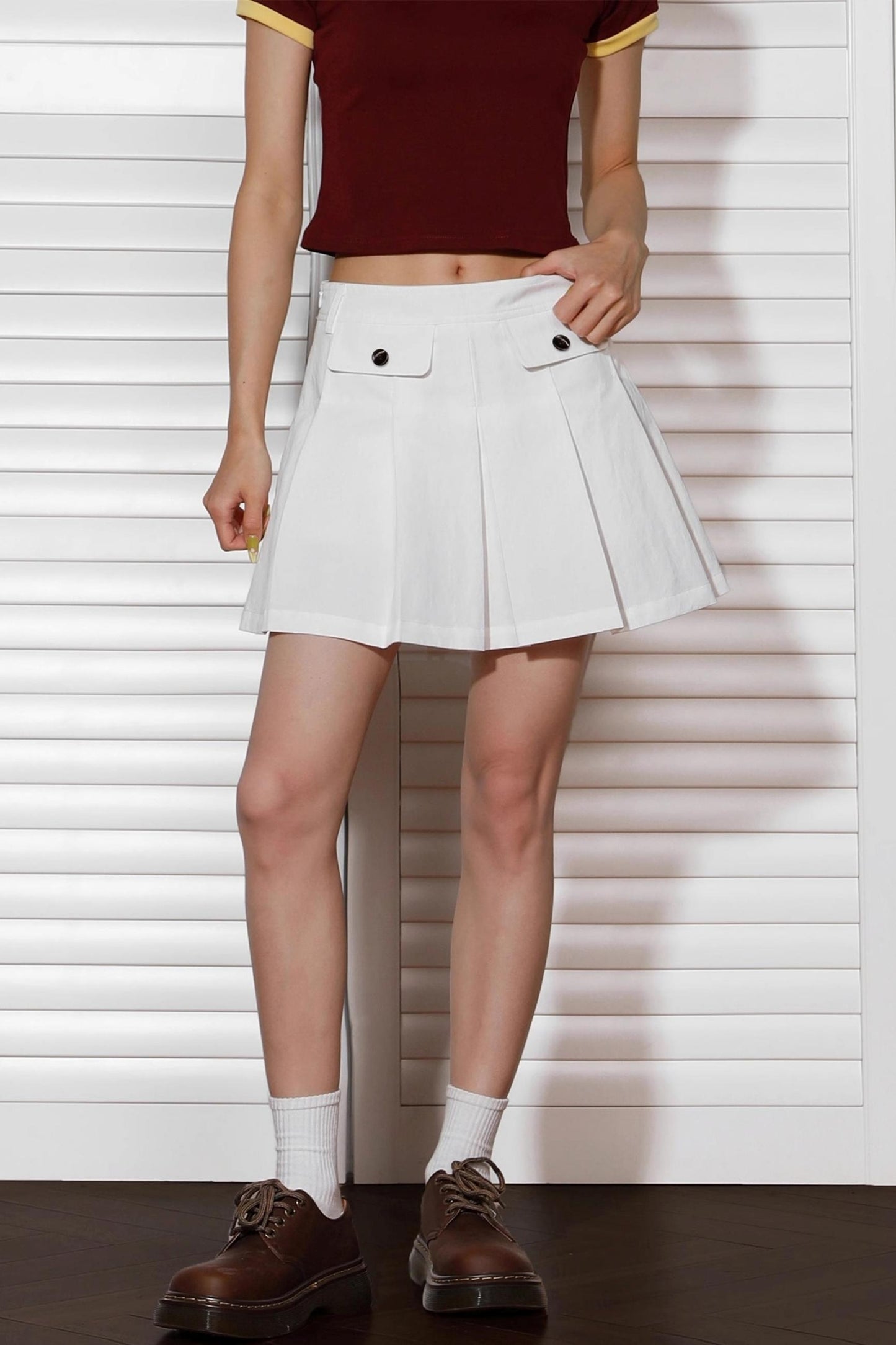 High-Waist Pleated A-Line Skirt