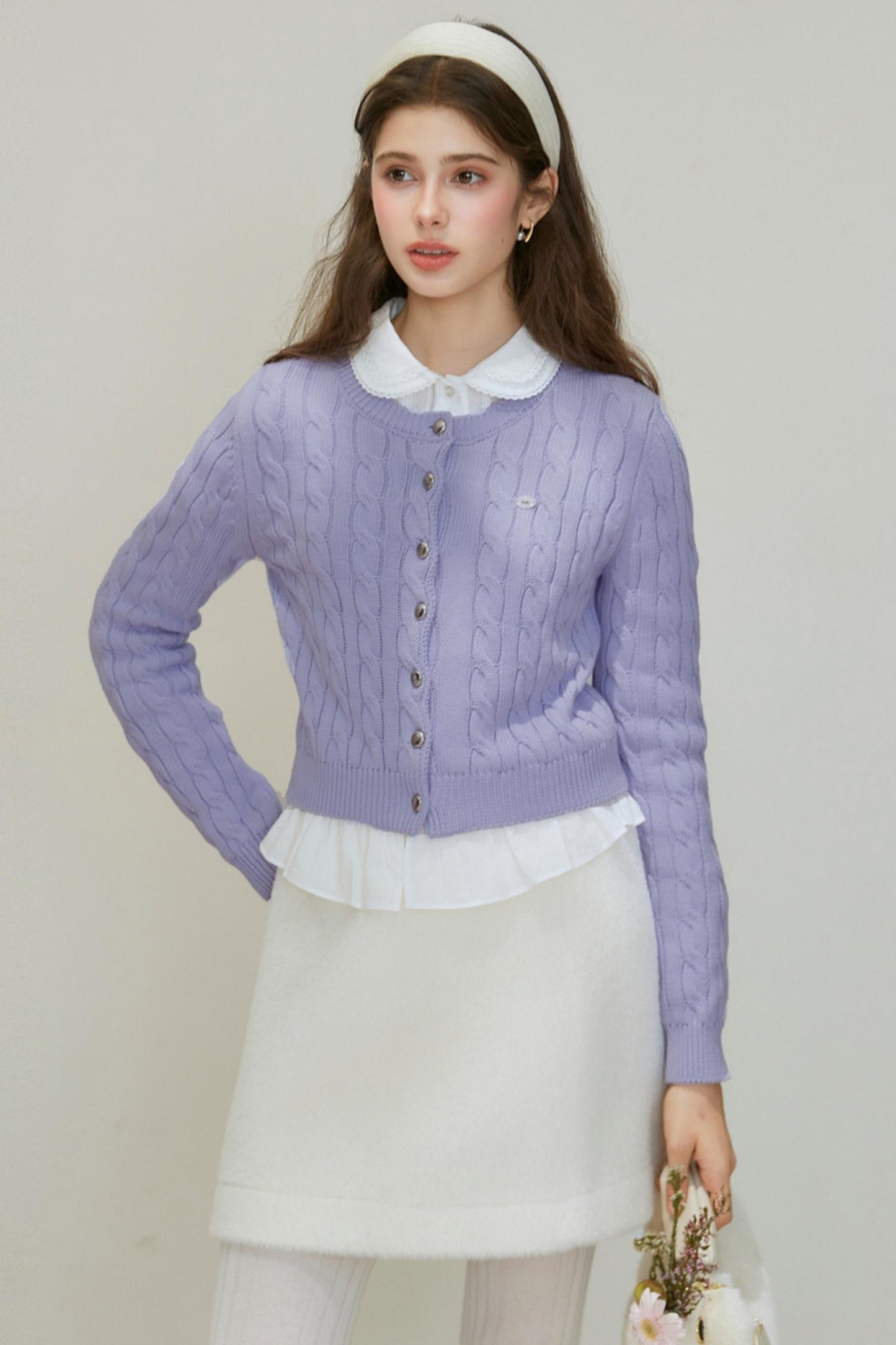 Crew-Neck Knitted Cardigan