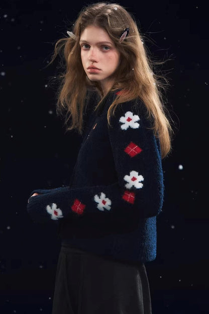 Retro Floral Jacquard Lapel Cardigan