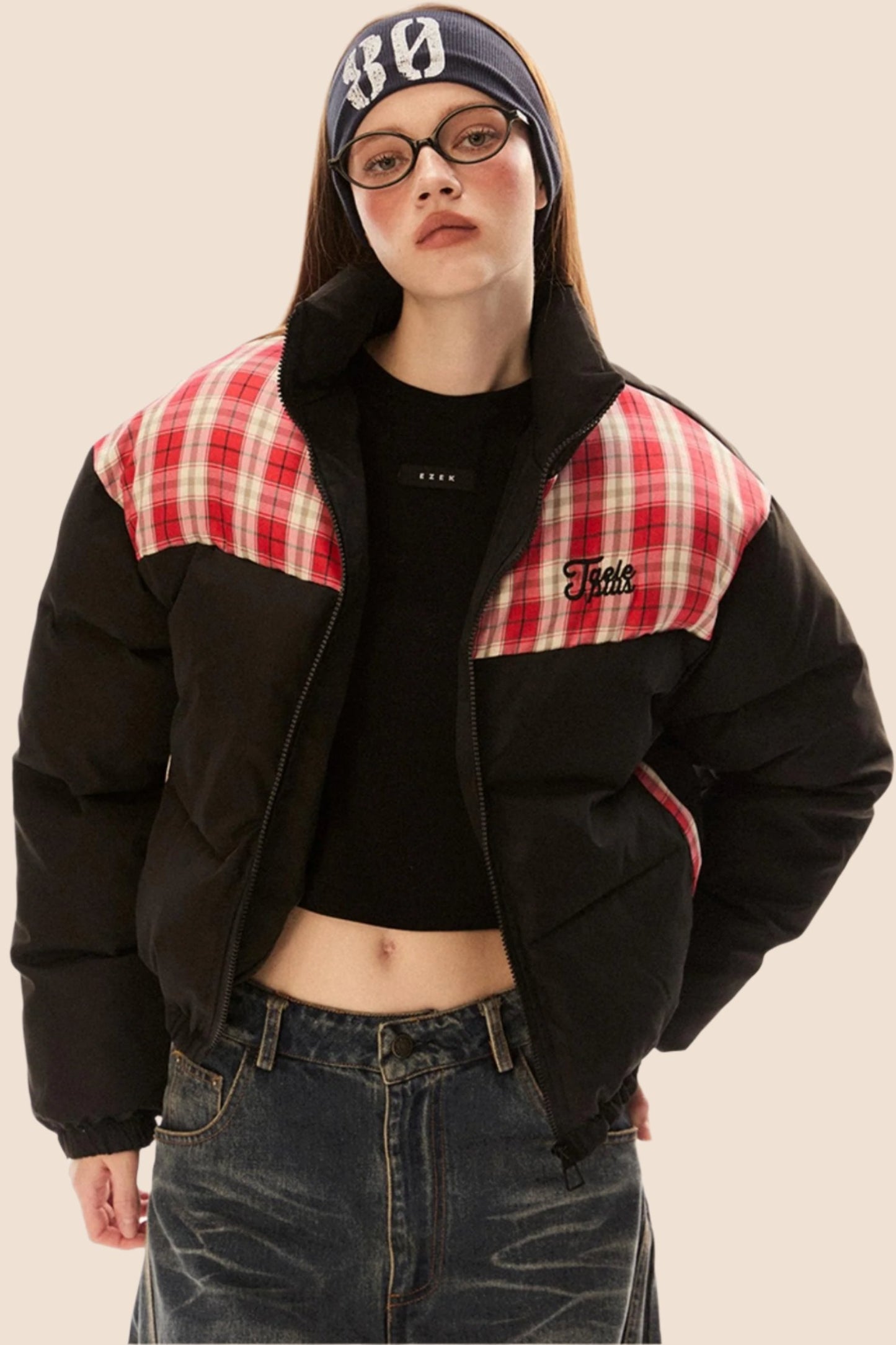 Retro Contrast Stitching Padded Coat