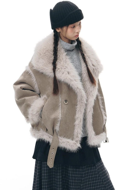 Lapel Shearling Suede Coat