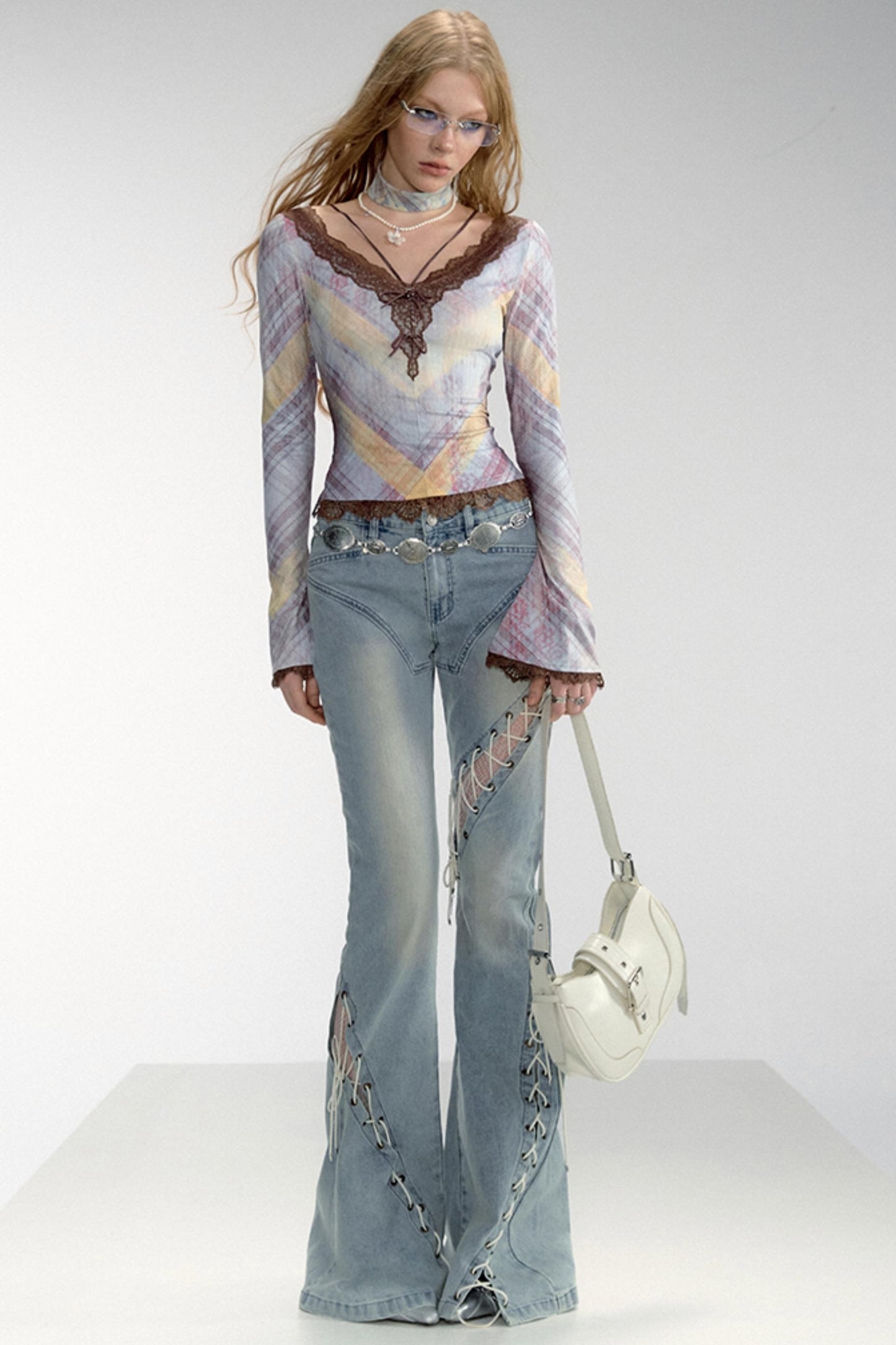 Smoky Washed Rope Flared Jeans