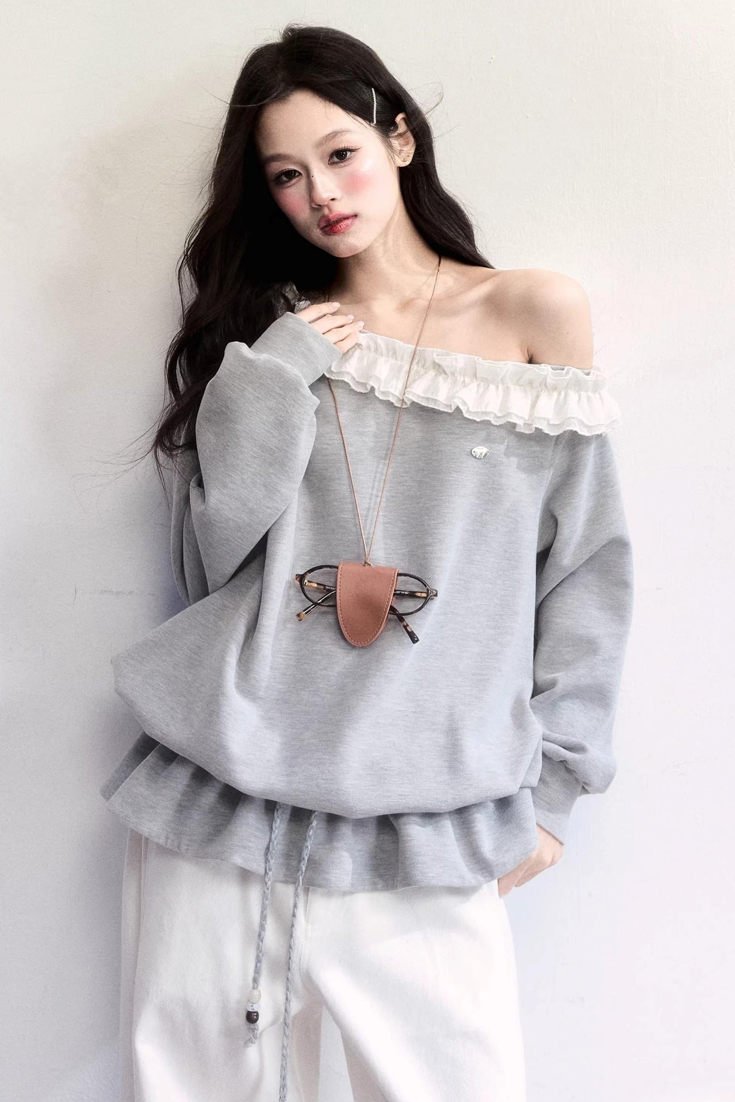 Lace-Up Drawstring Sweatshirt