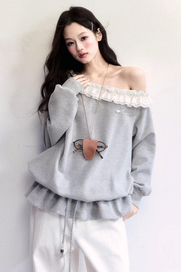 Lace-Up Drawstring Sweatshirt