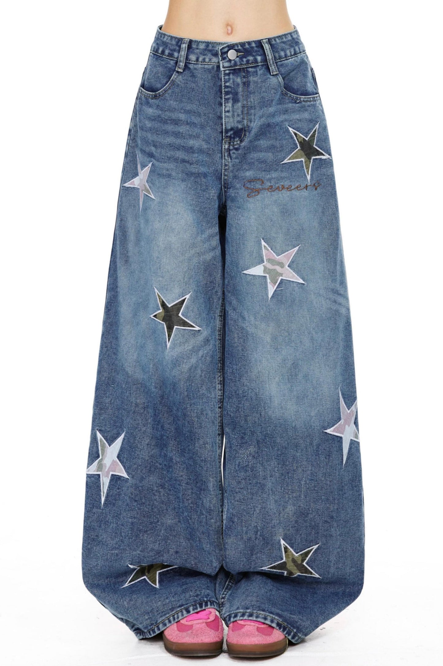 Retro Blue Star Denim Pants