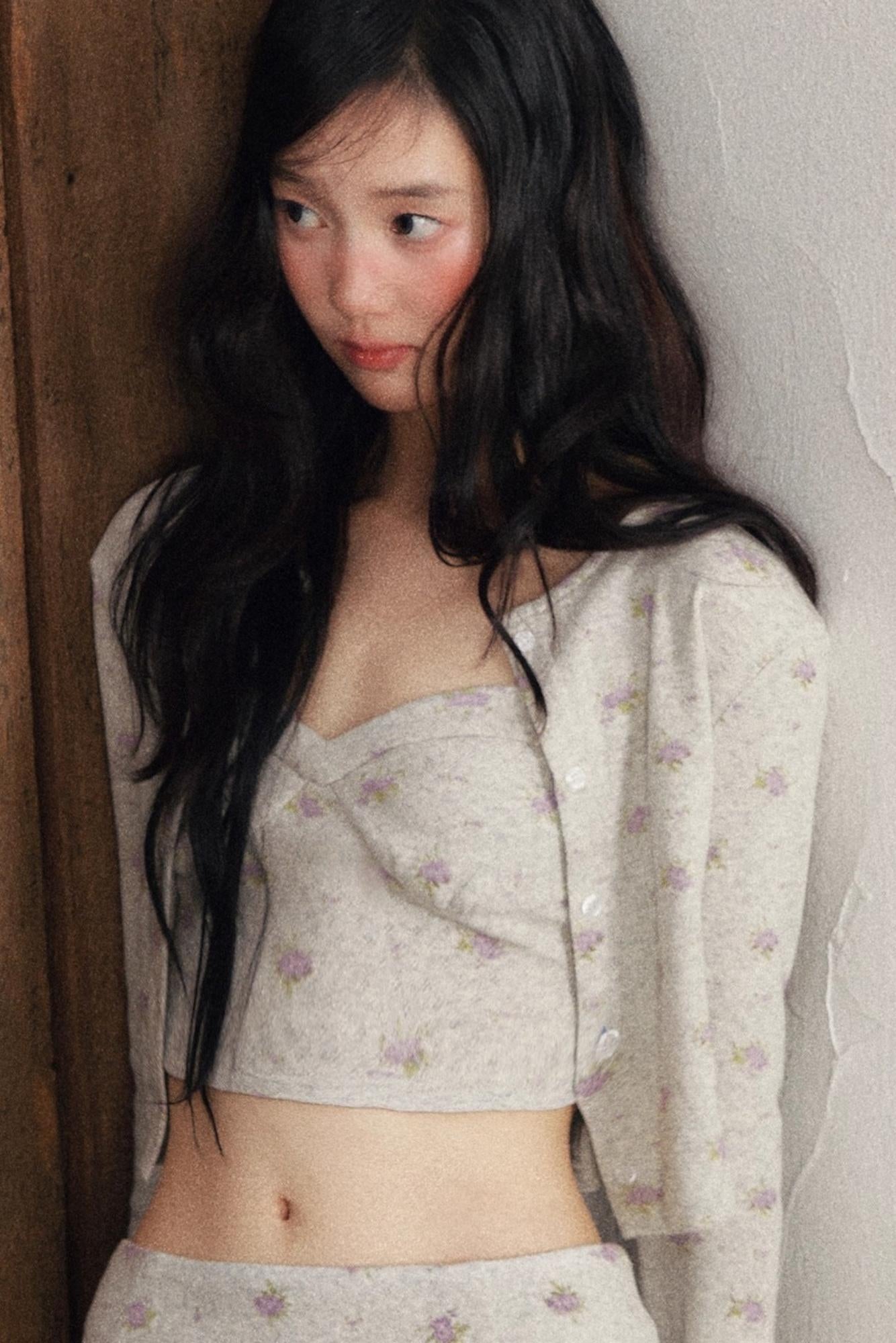 Floral Knit Cardigan Suit Set-Up