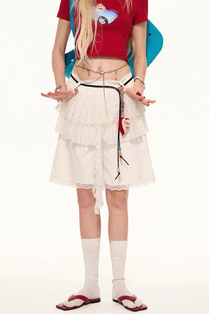 White Lace Layered Casual Shorts