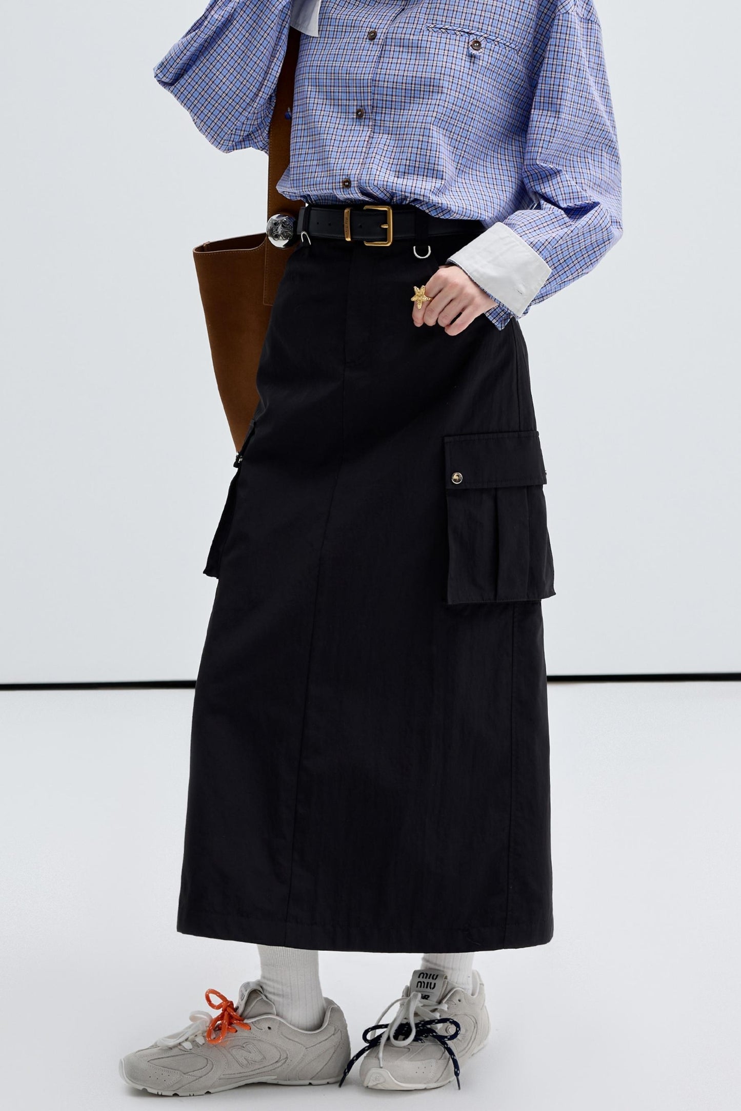 High Waist Classic Black Cargo Skirt