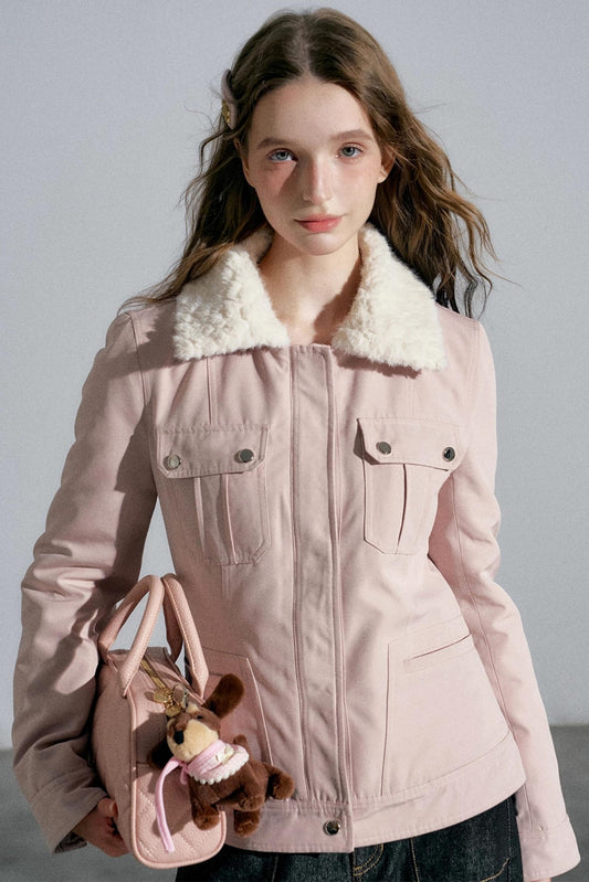 Lapel Pink Cotton Jacket
