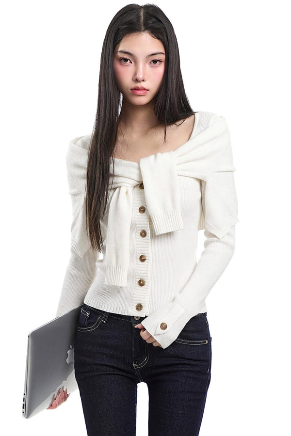 Imitation Shawl Tie Sweater Set