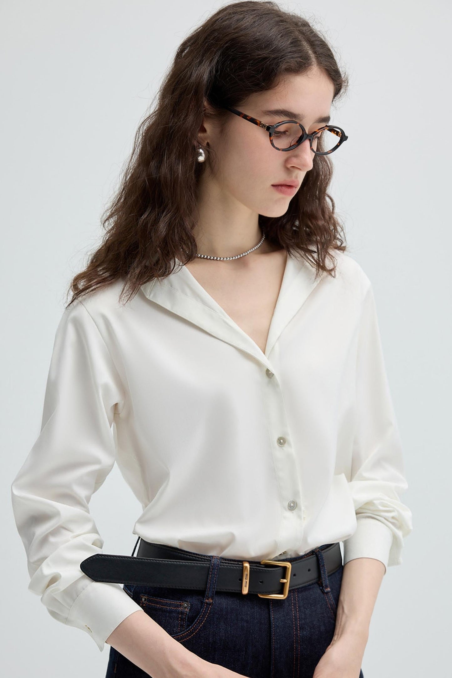 Korean Style White V-Neck Shirt