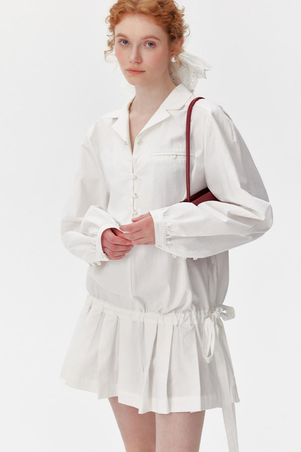 Pleated Drawstring Shirt Dress