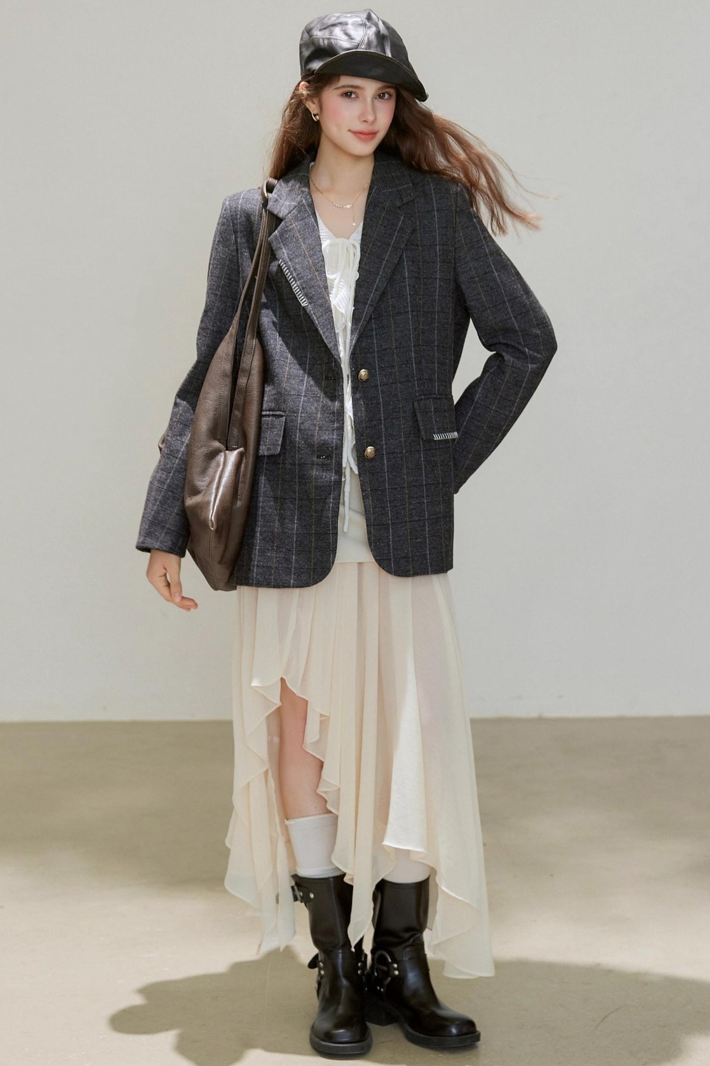 Autumn Wool Blend Plaid Blazer