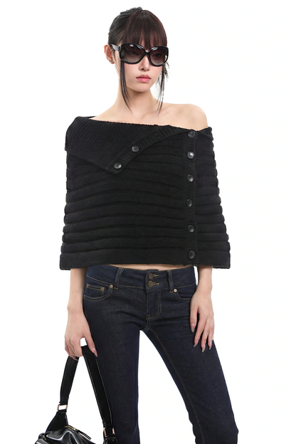 Schwarzer Off-Shoulder Strickpullover