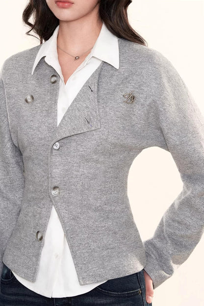 Gray Deconstructed Wool Cardigan