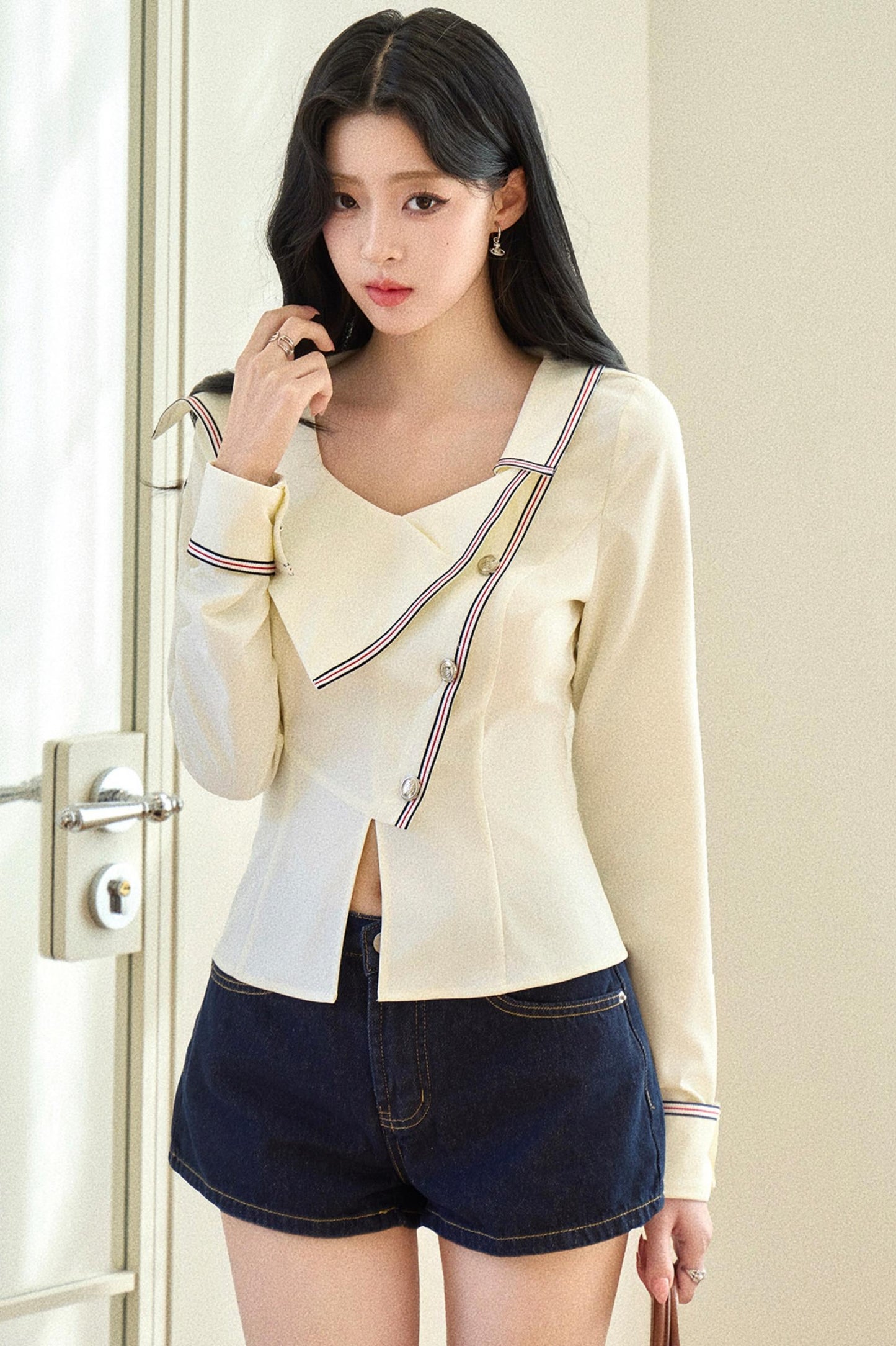 Diagonal Placket Knitted Top