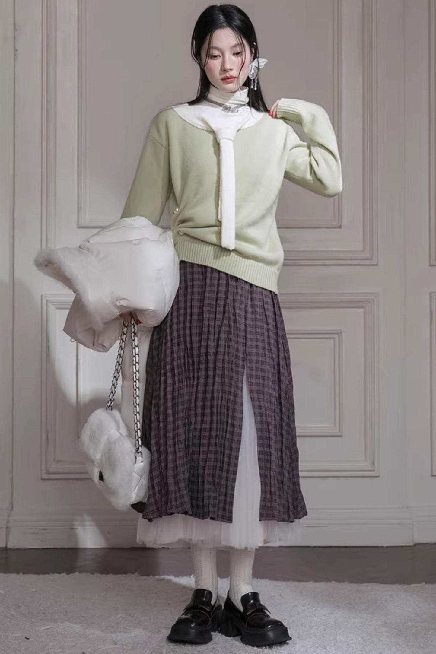 Warm Apricot Wool Tie Sweater