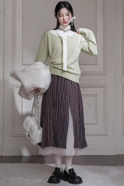 Warm Apricot Wool Tie Sweater